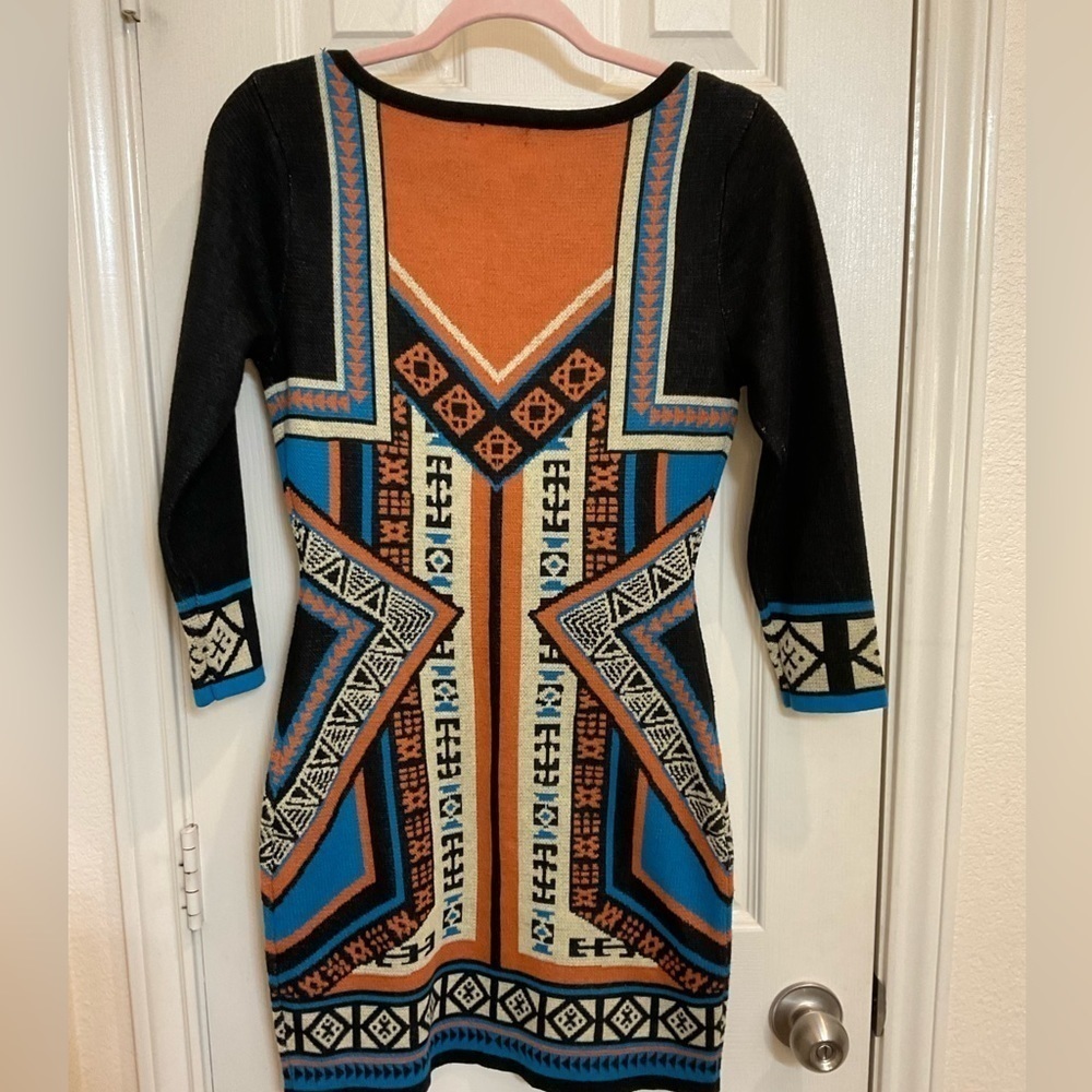 VINTAGE Tribal Boho Sweater Mini Dress - Picture 4 of 4